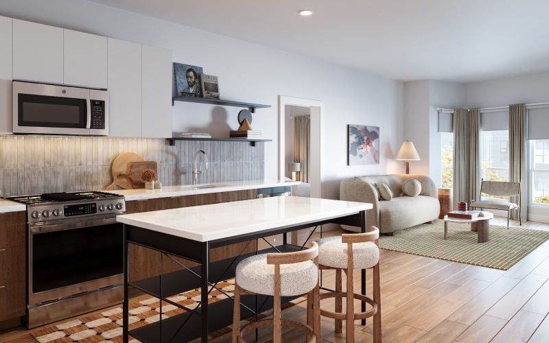 Open space living area with natural lighting